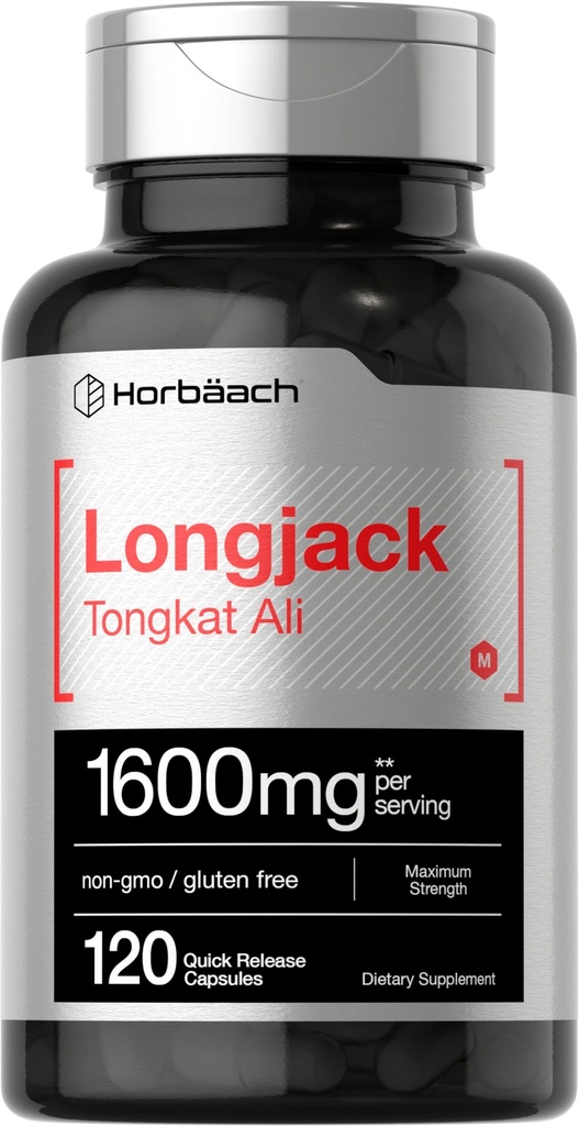 Horbäach Longjack Tongkat Ali for Men and Women | 1600 mg | 120 Capsules | Ekstra Güç Pilleri | Eurycoma Longifolia | Non-GMO ve Gluten Free Free