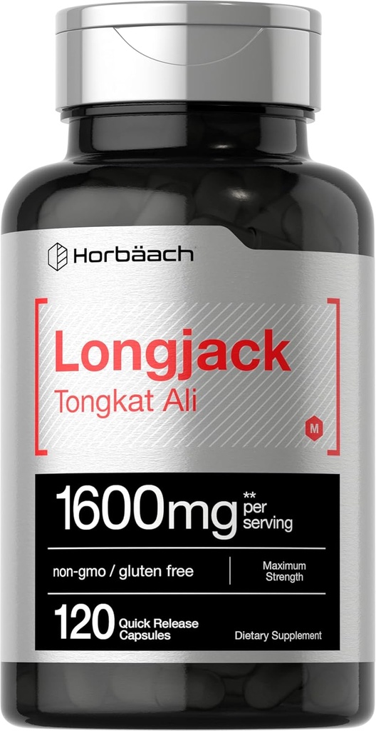 Horbäach Longjack Tongkat Ali for Men and Women | 1600mg | 120 Capsules | Extract Supplement | Maximum Strength Pills | Eurycoma Longifolia | Non-GMO and Gluten Free