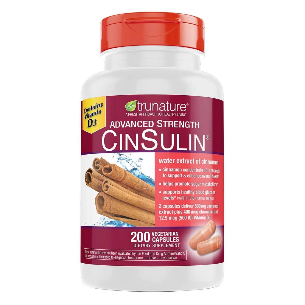 trunature Προηγμένη δύναμη CinSulin 500mg., 200 κάψουλες χορτοφαγικής (2 Συσκευασία)