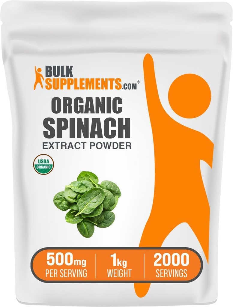 BulkSupplements.com Βιολογικό εκχύλισμα σπανάκι σκόνη - Βιολογική σκόνη σπανάκι από εκχύλισμα φύλλων, συμπλήρωμα βοτάνων - Χωρίς γλουτένη, 500mg ανά σερβίρισμα, 1kg (2,2 lbs) (πακέτο των 1)