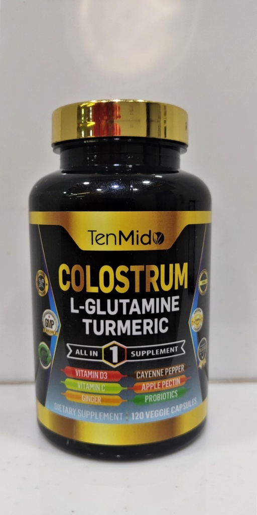Colostrum Supplement - 10in1 Formula - L- Glutamine, Turmeric, Cayenne Pepper, Apple Pectin, Probiyotiks, Ginger ve More - Digestive Health, Immune Support - 120 Capsules