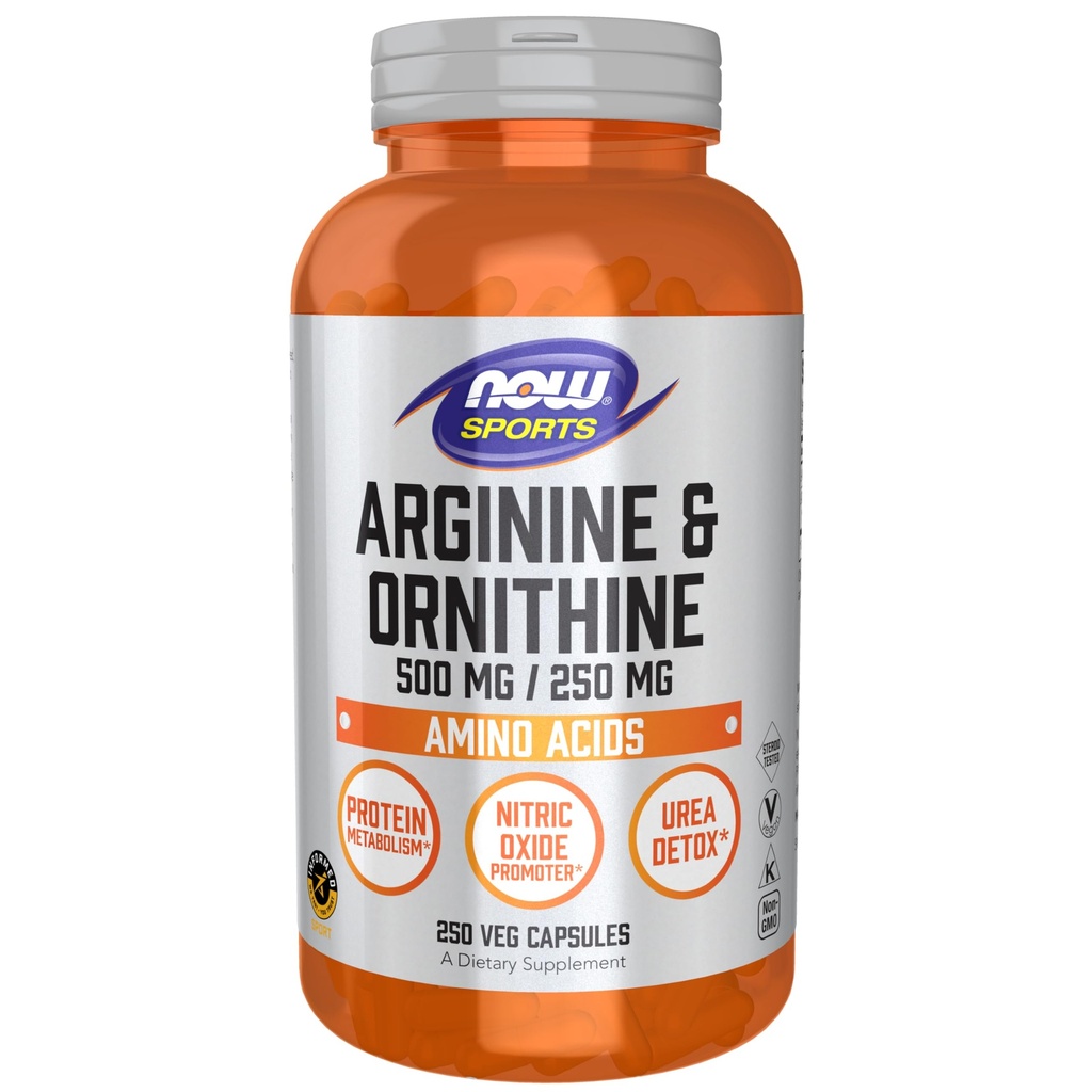 Şimdi Gıdalar Spor Beslenme, Arginine & Ornithine 500/250 mg, Amino Asits, 250 Veg Capsules