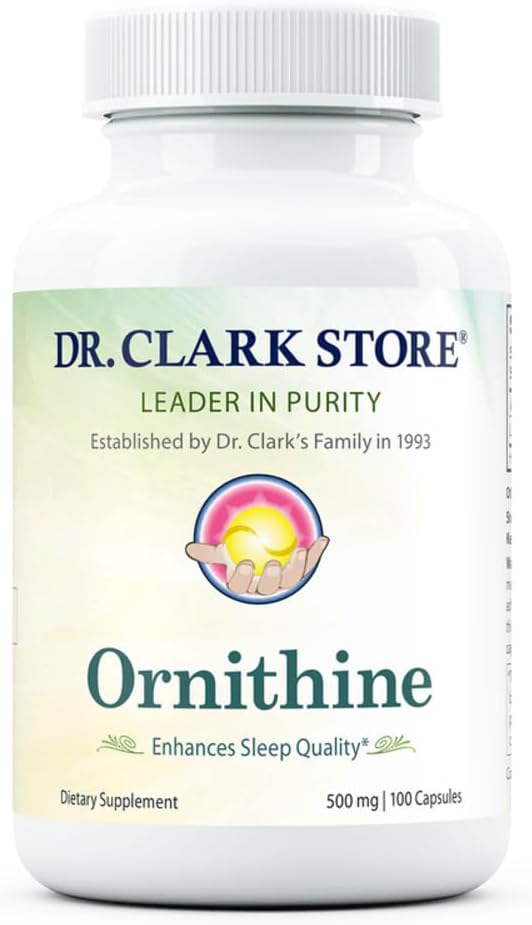 Dr Clark Ornithine Diyeter Supplement - Gluten Free, Natural Sleep Aid, Protein Metabolism, Temizleme ve Detoxification, 500 mg, 100 Gelatin Capsules