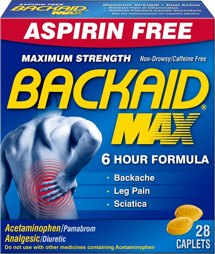 Backaid Max Caplets, 28 κόμης (πακέτο των 4)
