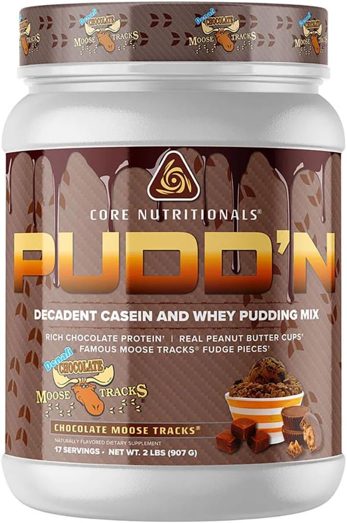Core Nutritionals Pudd'n, Decadent protein Pudding Mix, Full Disclosure Casein Mix, Sustained release, 20G Protein, 17 Hizmet (Chocolate Moose Tracks, 2 lb)