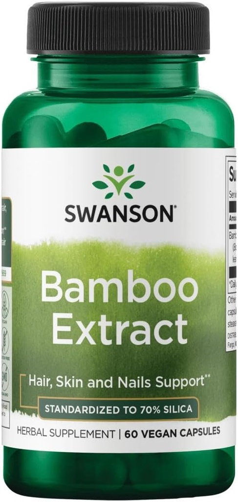 Swanson Bamboo Saç ve Nails Silica Supplement Supports Collagen 300 mg 60 Veggie Capsules