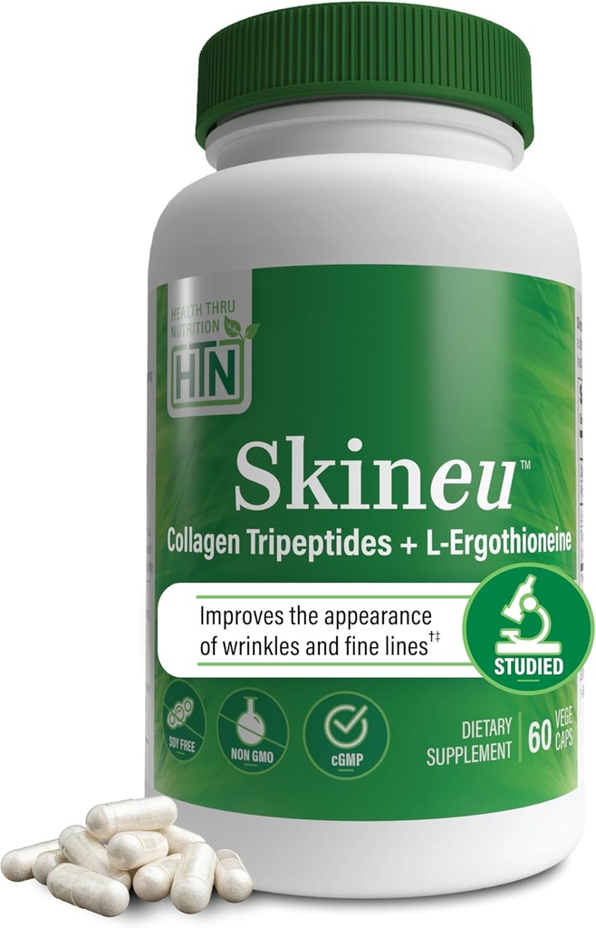 Skineu Collagen Tripeptid + L-Ergothioneine | Gelişmiş Anti-Aging Formula | Morikol® Marine Collagen | Supports Skin Hydration, Elasticity & Ortak Sağlık | Non-GMO & Gluten-Free | 60 VegeCapsules