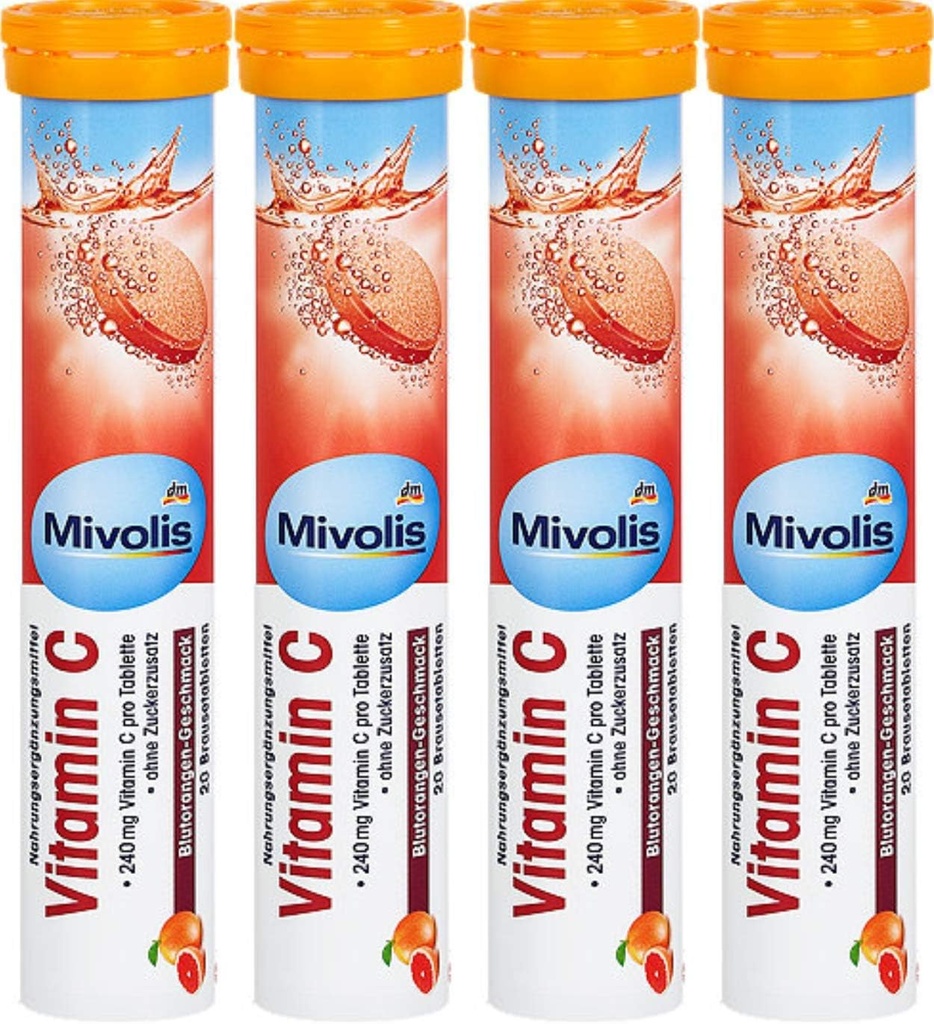 Mivolis Vitamin C effervescent Tabletleri - Diyet Supplements 4 Packs x 20 adet | Almanya