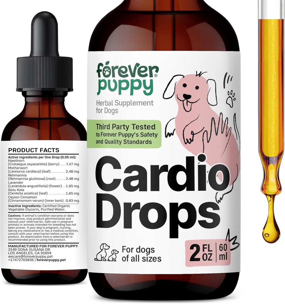 Köpekler için sonsuza dek Puppy Cardio Drops - Hawthorn Berry & Motherwort Herb - Gotu Kola Leaves & Lavender Extract ile Sıvı Antioksit - 2 fl ozz