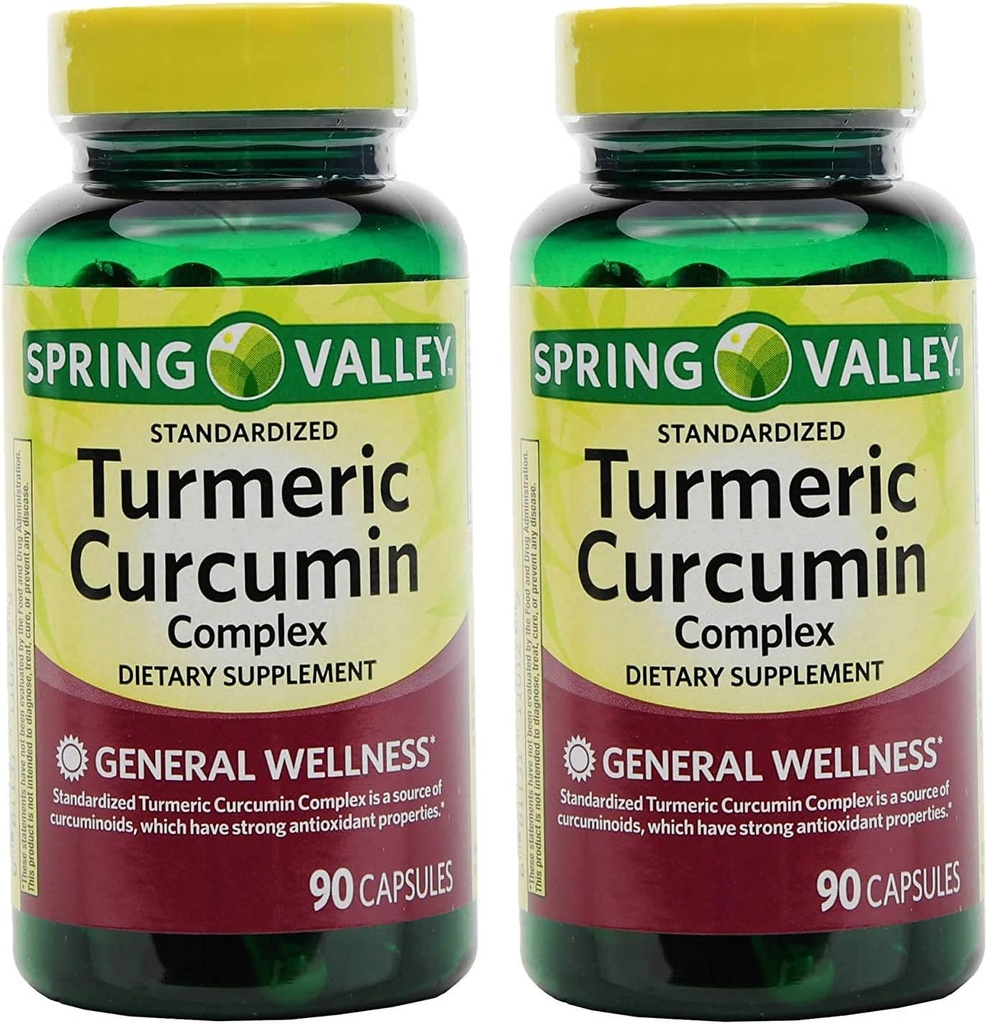 Spring Valley Stndr Turmeric Curcumin Kompleksi Diyetsel Supplement Capsules, 500 mg, 90 Kont Şişe, 2 Pack