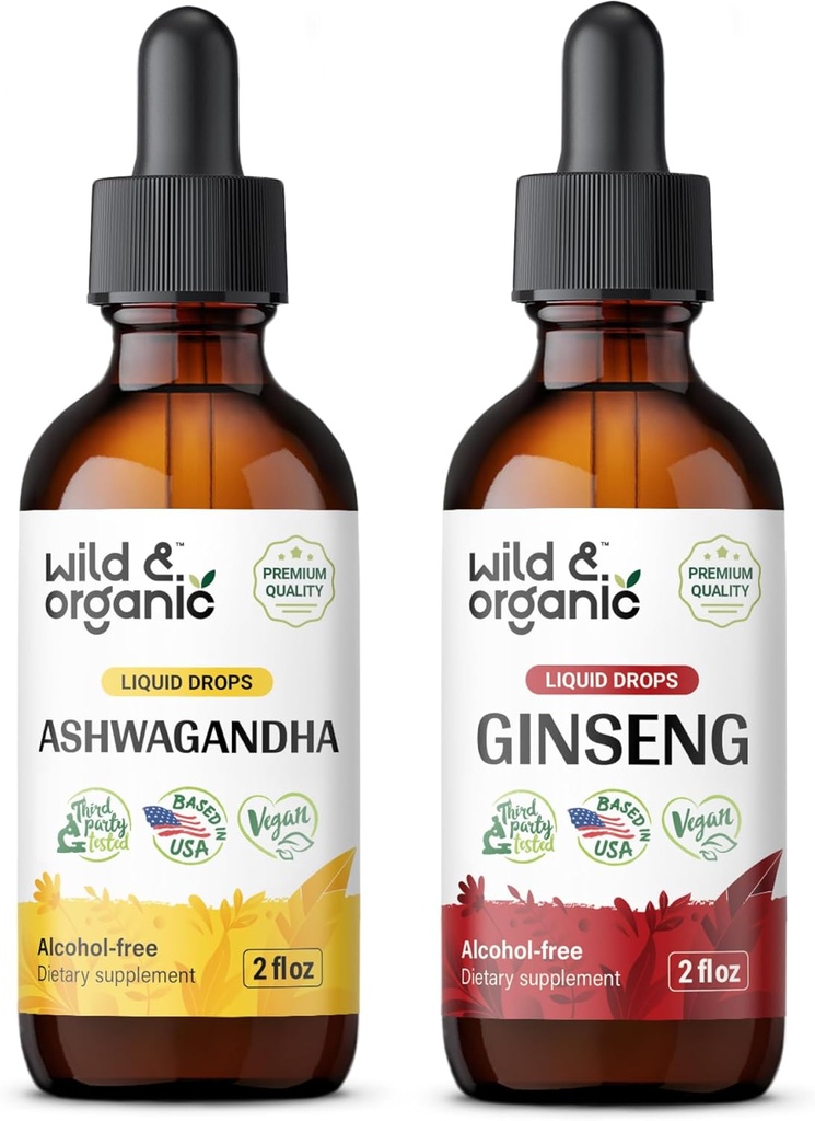 Wild & Organic Ashwagandha Tincture 4 fl oz & Laurel Tincture 4 fl oz & Zebra Tincture 4 fl oz