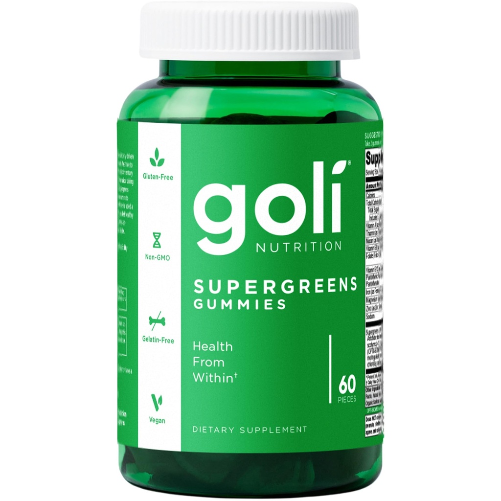 Goli SuperGreen Vitamin Gummy - 60 Kont - Temel Vitaminler ve Mineraller - Plant-Based, Vegan, Gluten-Free & Gelatin Free - Health from within, Pack of 1