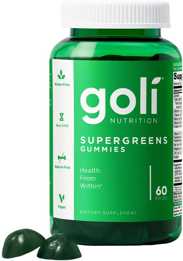 Goli SuperGreen Vitamin Gummy - 60 Kont - Temel Vitaminler ve Mineraller - Plant-Based, Vegan, Gluten-Free & Gelatin Free - Health from within, Pack of 1