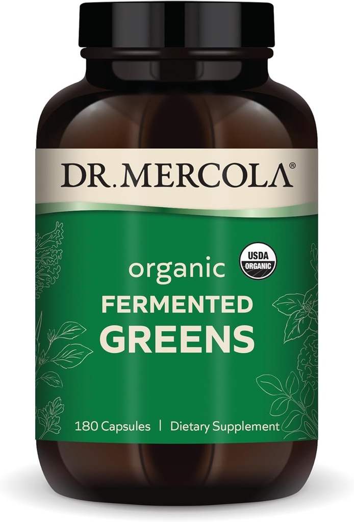 Dr. Mercola Organic Fermented Greens, 30 Hizmetler (180 Capsules), Diyet Tamam, Destekler Immune Health, Non-GMO, Sertifikalı USDA Organik Fermented Greens, 30 Hizmetler (180 Capsules)