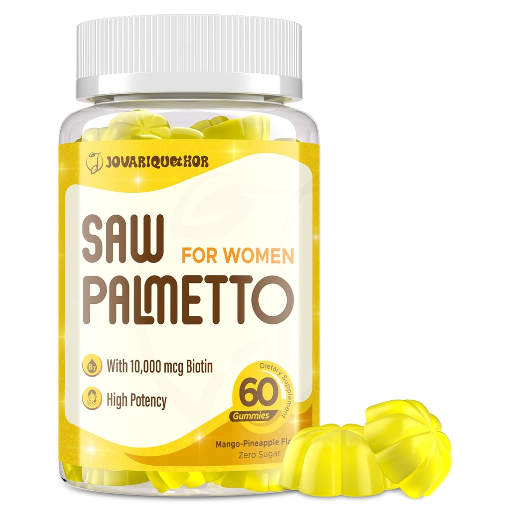 Kadınlar için Palmetto - FB Blocker Saç Büyüme Tamam - 500 mg Potent Saw Palmetto Saç, Skin, Nails, Urinary Wellness - Mango-Pinele Flavor - 60 Gummies