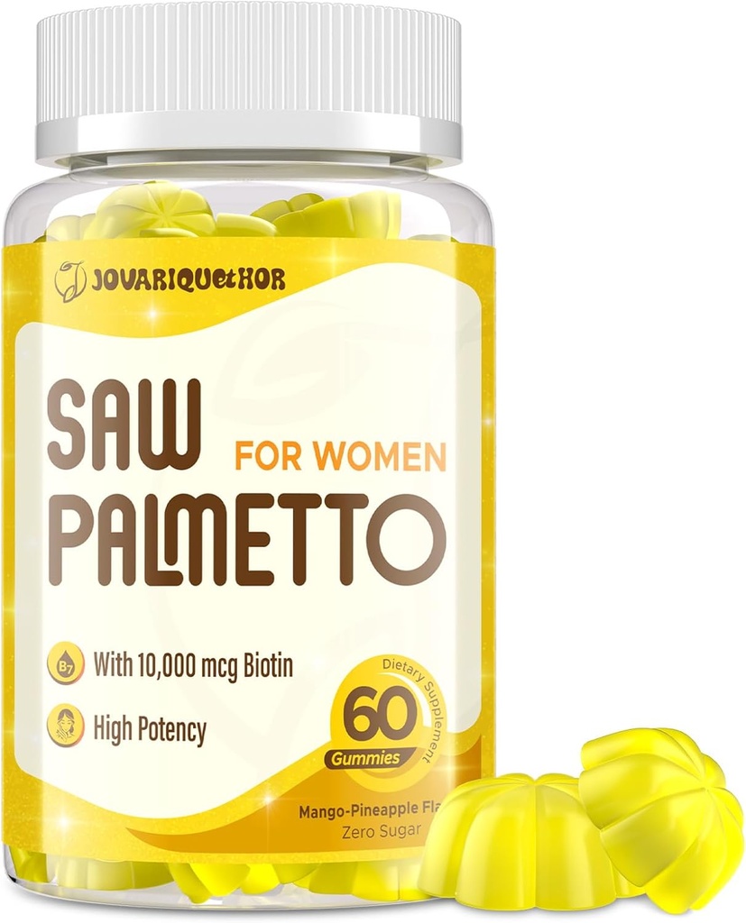 Kadınlar için Palmetto - FB Blocker Saç Büyüme Tamam - 500 mg Potent Saw Palmetto Saç, Skin, Nails, Urinary Wellness - Mango-Pinele Flavor - 60 Gummies