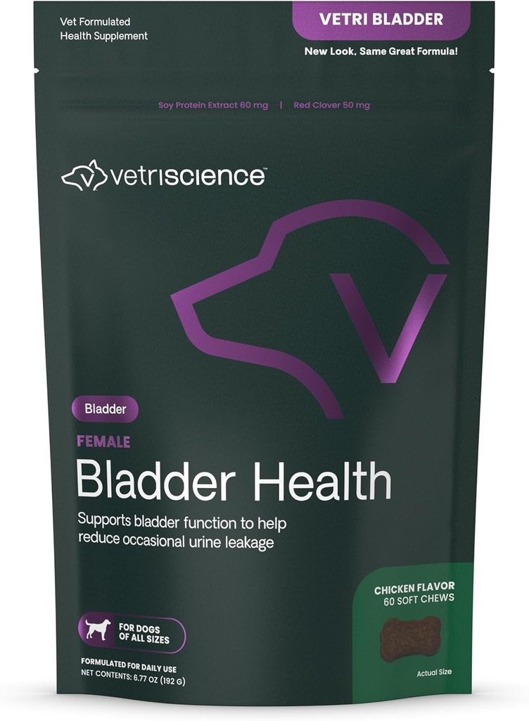 VETRISCIENCE Suçlama Sağlık Chews, Vetri Köpekler için Tamamlandı, Incontinence Support, Urine Leakage ve Overactive Bladder, Soy Protein ve Red Clover, Chicken, 60 Kont