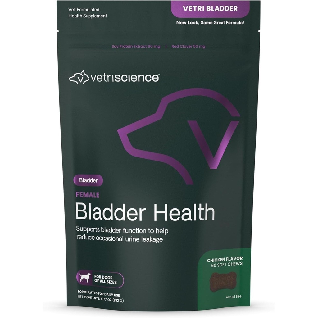 VETRISCIENCE Suçlama Sağlık Chews, Vetri Köpekler için Tamamlandı, Incontinence Support, Urine Leakage ve Overactive Bladder, Soy Protein ve Red Clover, Chicken, 60 Kont