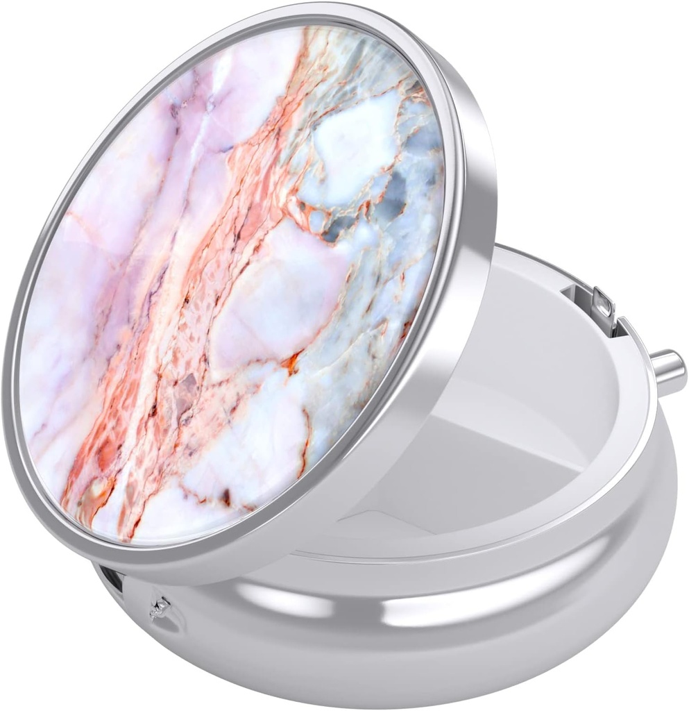 Nipichsha κουτί χάπι, μικρή θήκη χάπι για το πορτοφόλι & τσέπη, χαριτωμένο ταξιδιωτική ιατρική Organizer, φορητός κάτοχος δοχείου ιατρικής για να κρατήσει βιταμίνες, φαρμακευτική αγωγή, ιχθυέλαιο & συμπληρώματα, μάρμαρο ροζ