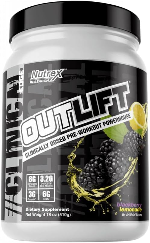 Nutrex Research Outlift Pre Workout Toz, Blackberry Lemonade 18oz, 20 Hizmet