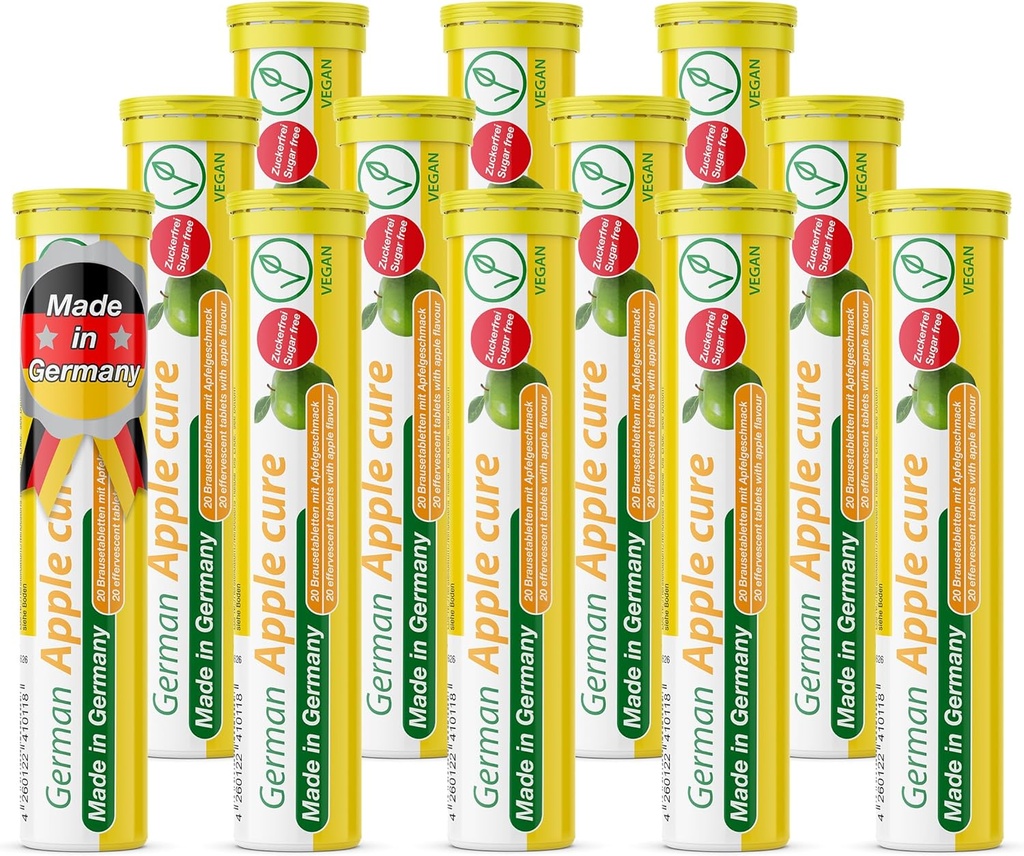 T&D Alman Apple Cure - 240 Vegan İçecek Effervescent Tabletler - Apple Flavor - Almanya'da Made in Germany