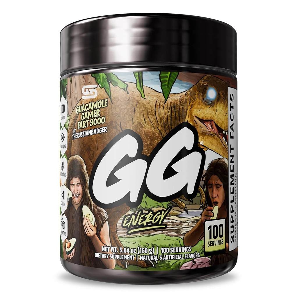 Gamer Supps GG® Energy - Guacamole Gamer Fart 9000 Tarafından The RussianBadger (100 Servisler) - Keto Dostu Oyun Enerji ve Nootropic Mix, Sugar Free + Organic Caffeine + Vitamins, Toz İçecek