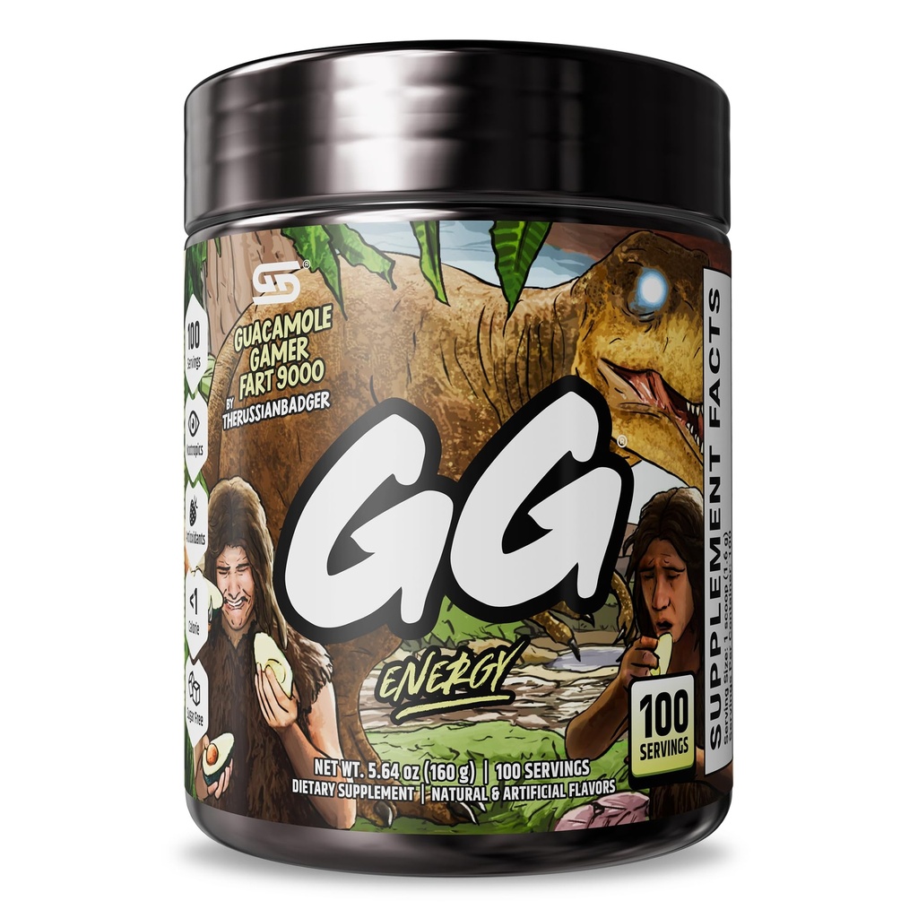Gamer Supps GG® Energy - Guacamole Gamer Fart 9000 Tarafından The RussianBadger (100 Servisler) - Keto Dostu Oyun Enerji ve Nootropic Mix, Sugar Free + Organic Caffeine + Vitamins, Toz İçecek