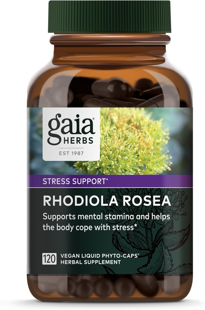 Gaia Herbs Rhodiola Rosea - Stress Support Supplement Traditionally for Supporting Healthy Stamina & Endurance - with Siberian Rhodiola Root Extract* - 120 Vegan Liquid Phyto-Capsules (60-Day Supply)