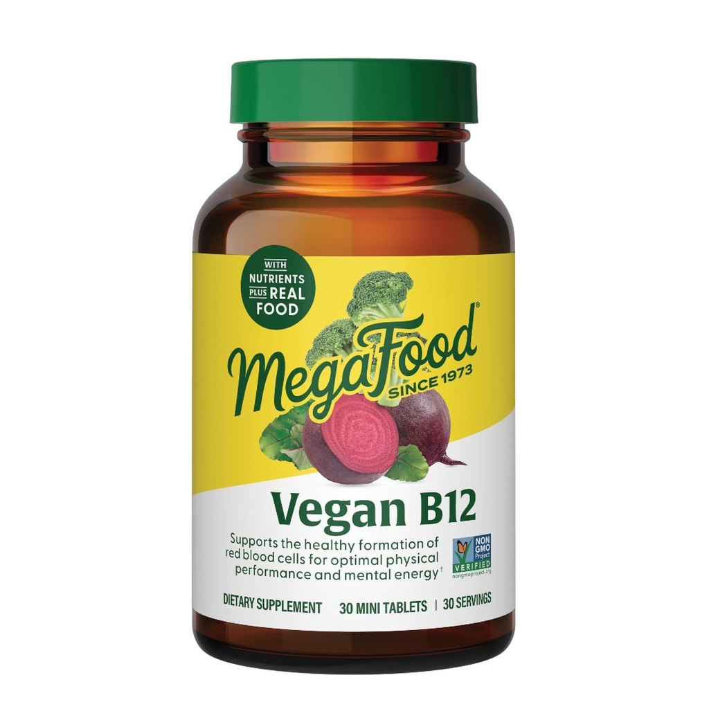 MegaFood Vegan B12 Vitamin B6, B12 Vitaminleri ve Folic Asit, Destek Hücreleri Enerji Üretimi, Nervous System Health & Cardiovascular Function - 30 Tabletler