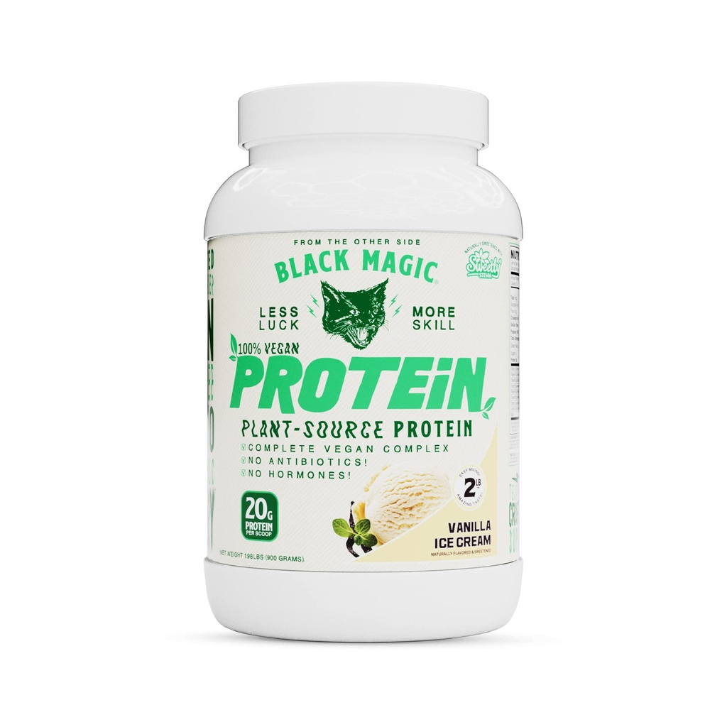Black Magic Plant-Kaynak 100% Vegan Protein - Keto, Low Sugar, Dairy Free Protein - Pre/Post Workout - Vanilla Ice Cream - 20g Protein - 2 LBB