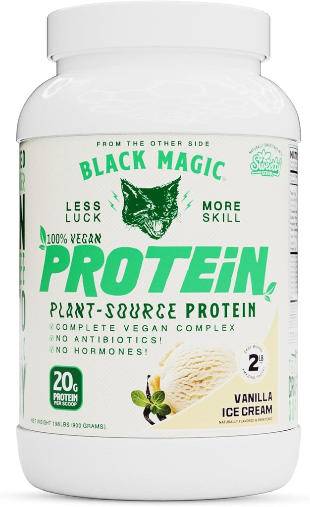Black Magic Plant-Kaynak 100% Vegan Protein - Keto, Low Sugar, Dairy Free Protein - Pre/Post Workout - Vanilla Ice Cream - 20g Protein - 2 LBB