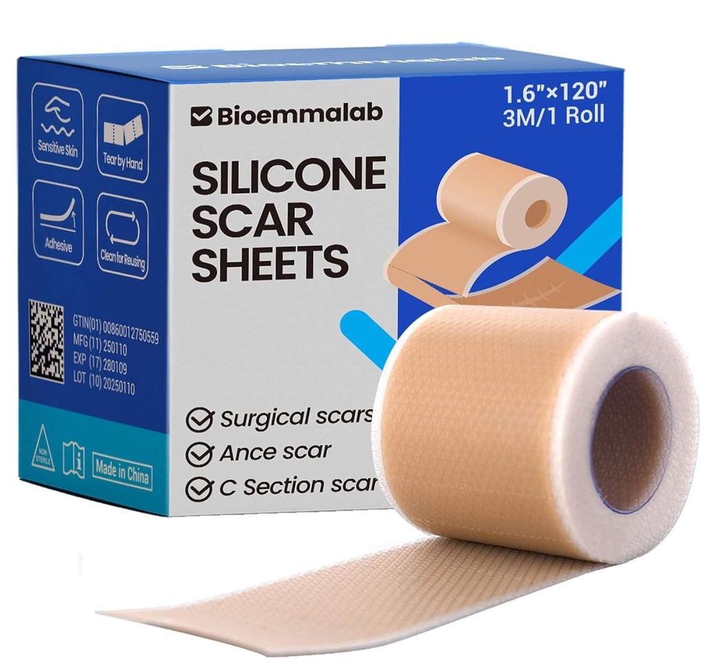 Silikon Scar Sheets Cerrahi Bantı (1.6”x120) Face Patches Acne Treatment C Bölüm Strips, Skin-Sensitive Medical Healing Grade Bandages Pads for Keloid, Stretch ve Tummy Tuck Recovery