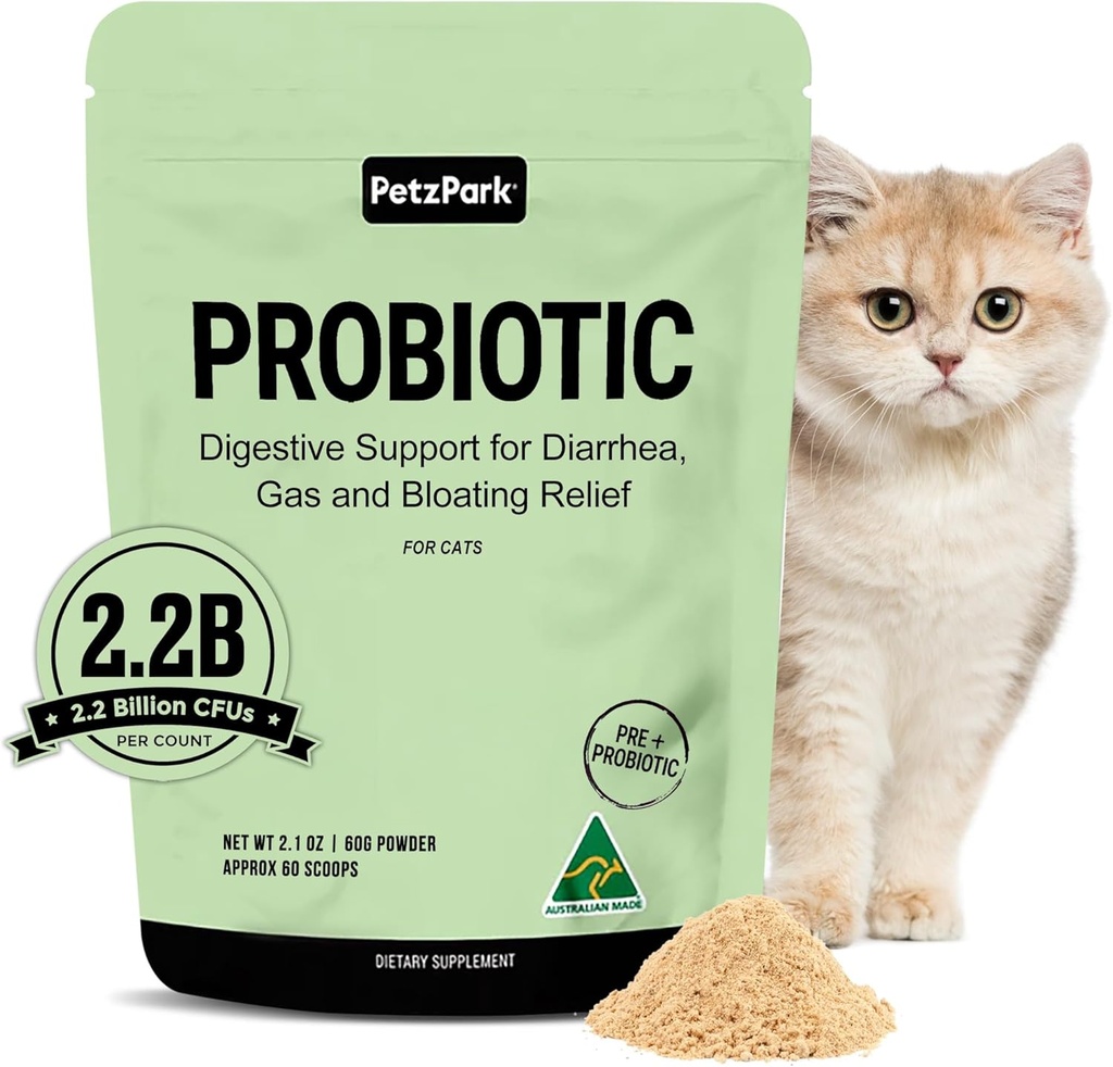 Probiotic for Cats & Kittens - Cat Probiotic Powder for Hairball Prevention, Digestive Support, Immune Health, Prebiotics, and Diarrhea Relief - Κατάλληλο για Indoor Cats & Kittens - 60 Scoops