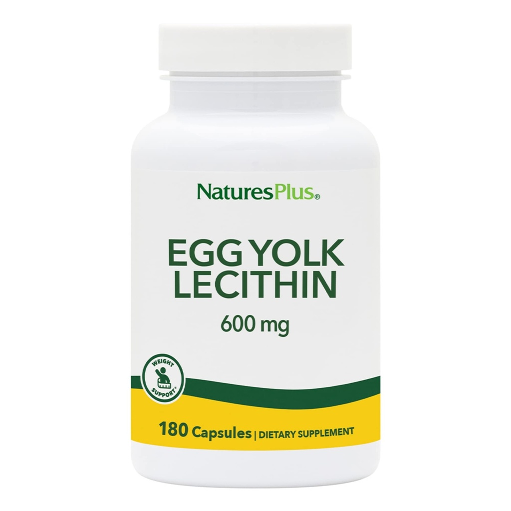 NaturesPlus Egg Yolk Lecithin - 600 mg, 180 Capsules - Soy Free, Gluten Free - 90 servis