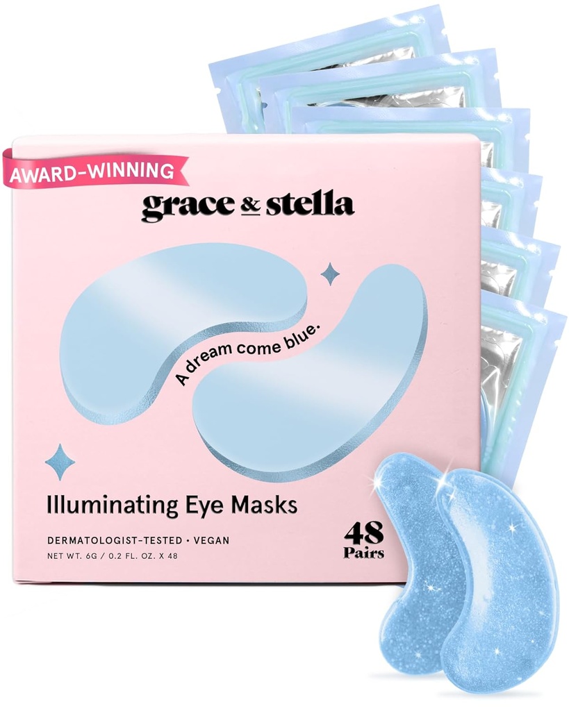 lütuf ve stella Ödülü Göz Maskesi Karanlık Çemberleri Azaltıyor, Puffy Eyes, Undereye Bag, Wrinkles, Gel Under Eye Patches, Birthday Kadın için Hediye - Vegan Cruelty-Free Self Care (48 Pairs, Blue)