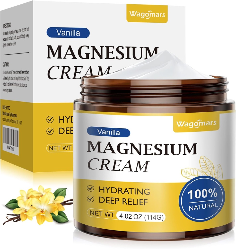 Uyku için Magnezyum Cream - Doğal Topical Lotion for Pain & Leg Cramps, Muscle Relaxation, Calm - Nighttime Body Butter for Deep Hydration - Safe for Kids (Vanilla)