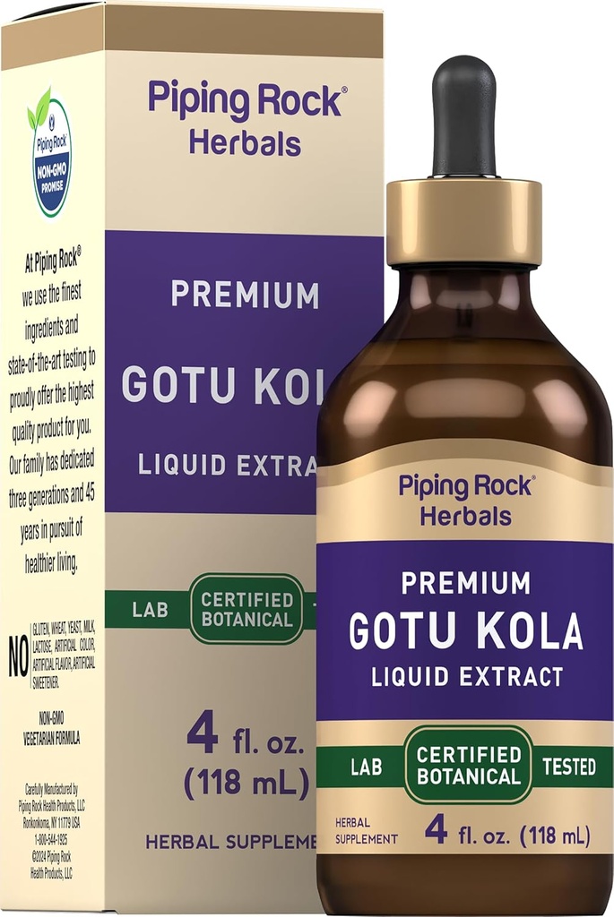 Piping Rock Gotu Kolaksiyon | 4 Fl Oz | Premium Liquid Herbal Supplement | Vegetarian | Alkol Free | Non-GMO, Gluten Free | Non-GMO, Gluten Free |