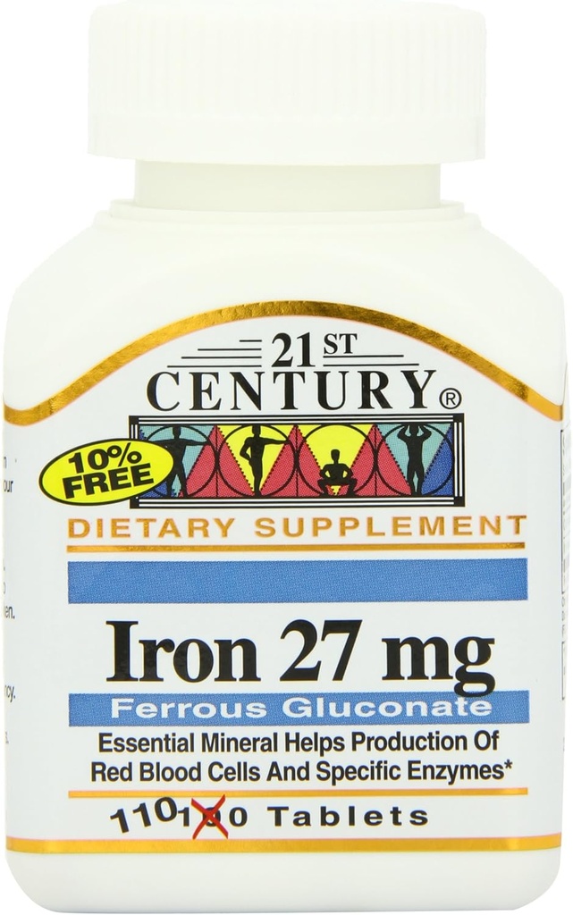 21. Yüzyıl Demir 27 Mg Ferrous Gluconate Tabletler, 110 Kont (Pack of 2)