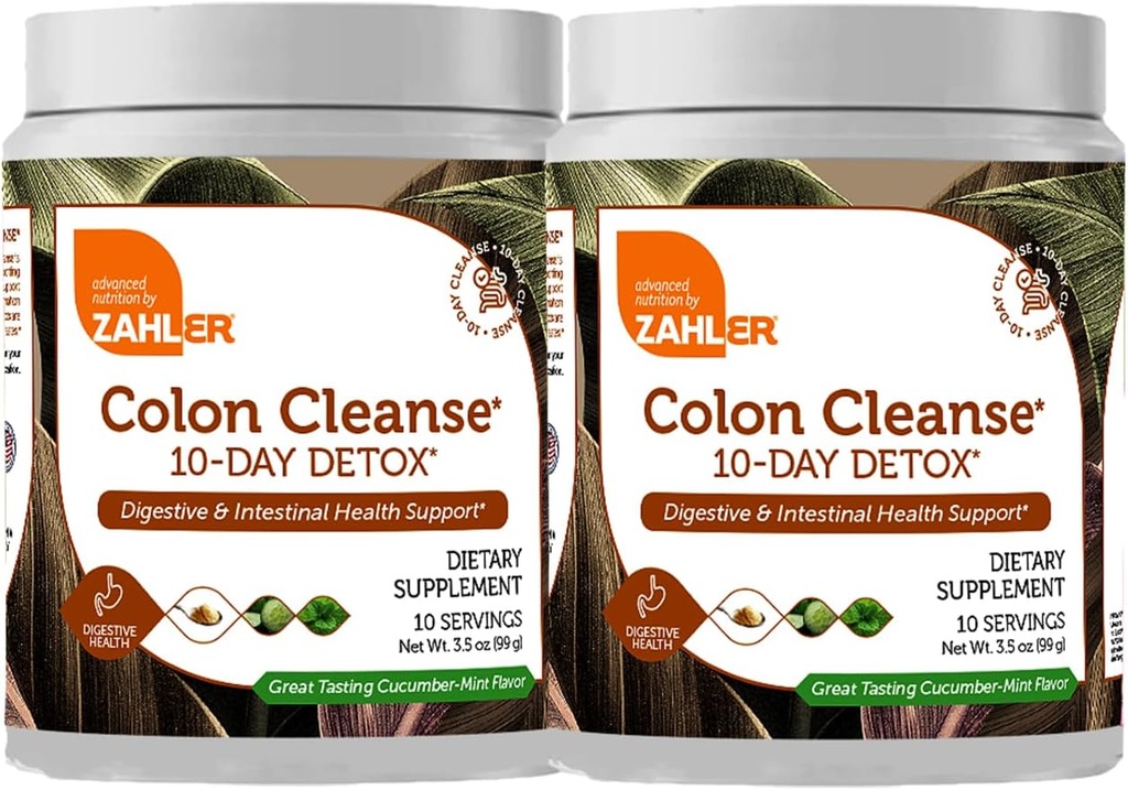 Zahler Koloni 10 Günlük Detox Cleanse - Cucumber Mint Flavor - Herbal Digestive Wellness - Colon Cleanser & Detox for Bowel Movement, Body Detox, Digestion Aid for Women and Men - 3.5 oz (2 Pack)