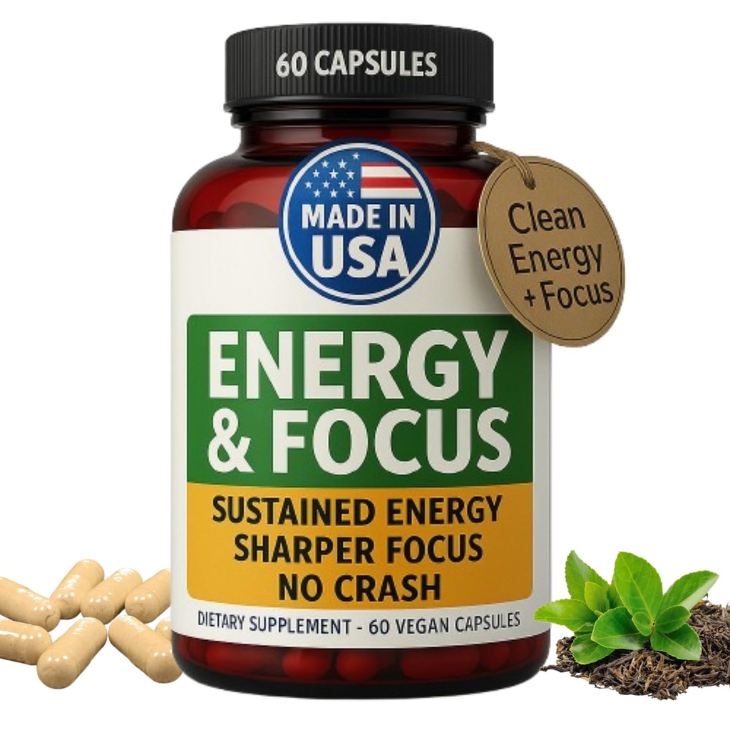 Green Regimen Energy & Focus Κάψουλες - Φυσικό Nootropic συμπλήρωμα για τη διαρκή διανοητική σαφήνεια, αυξημένη συγκέντρωση & εγρήγορση - Όχι συντριβή, Vegan, μη GMO - 60 Caps