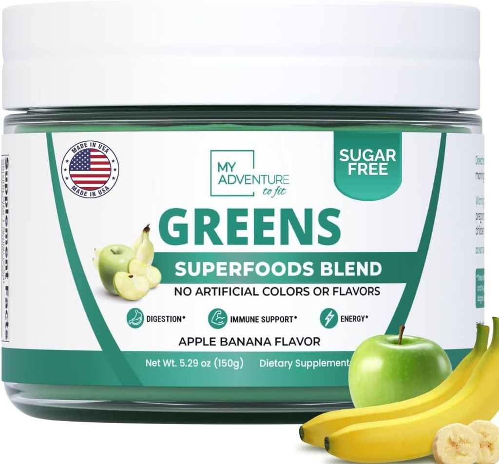 Digestion & Gut Health için Green Superfood Toz - Immune Support için Tozlu Yeşiller Supplement - Immune Boost - Apple Banana Flavor