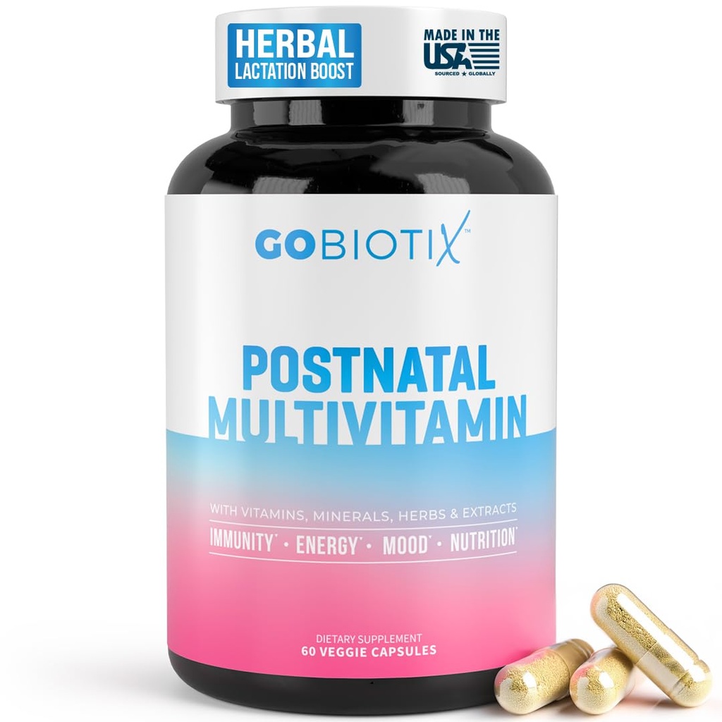 GOBIOTIX Επιλόχειες Βιταμίνες για Μητέρες Θηλασμός - Συμπληρώματα Γαλουχίας Μεταγεννητικής με Βιολογικά Βότανα, Ορυκτά, Θρεπτικά για Νέες Μητέρες και Μωρό - Επιλόχεια Απαραίτητα, Μη ΓΤΟ, Vegan, 60 Caps