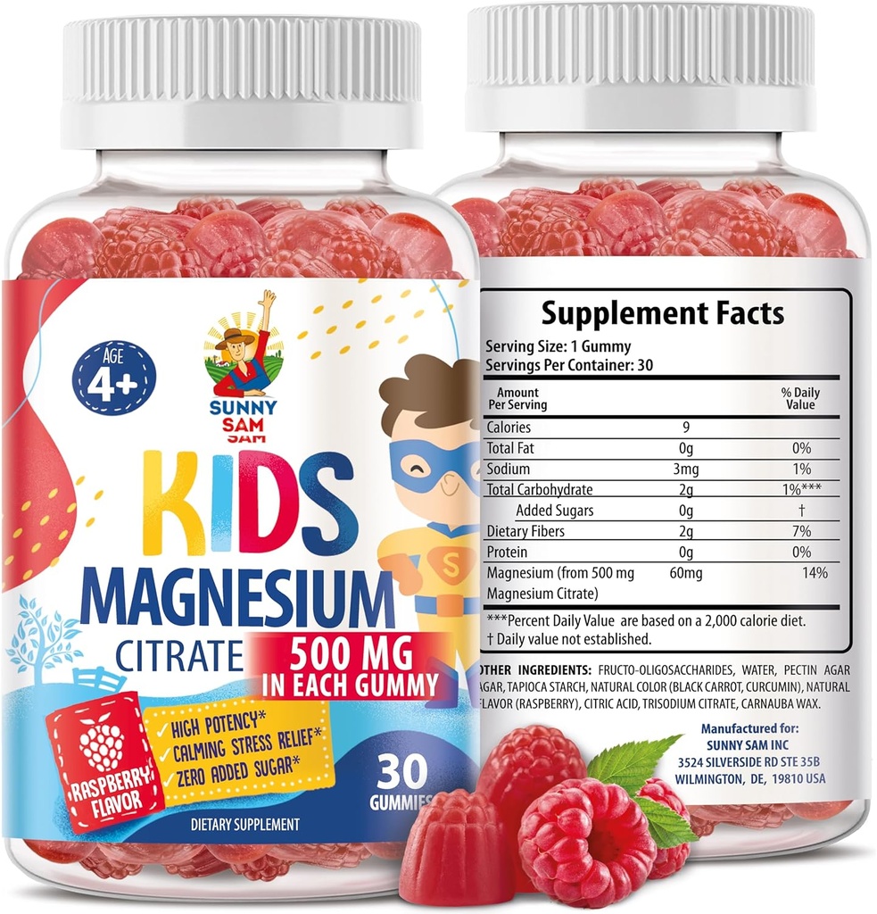 Çocuklar ve Gençler için Sugar-Free Magnezyum Gummies - 500 mg Calm Magnezyum Citrate - Uyku, Mood & Muscle Support - 30 Days Supply