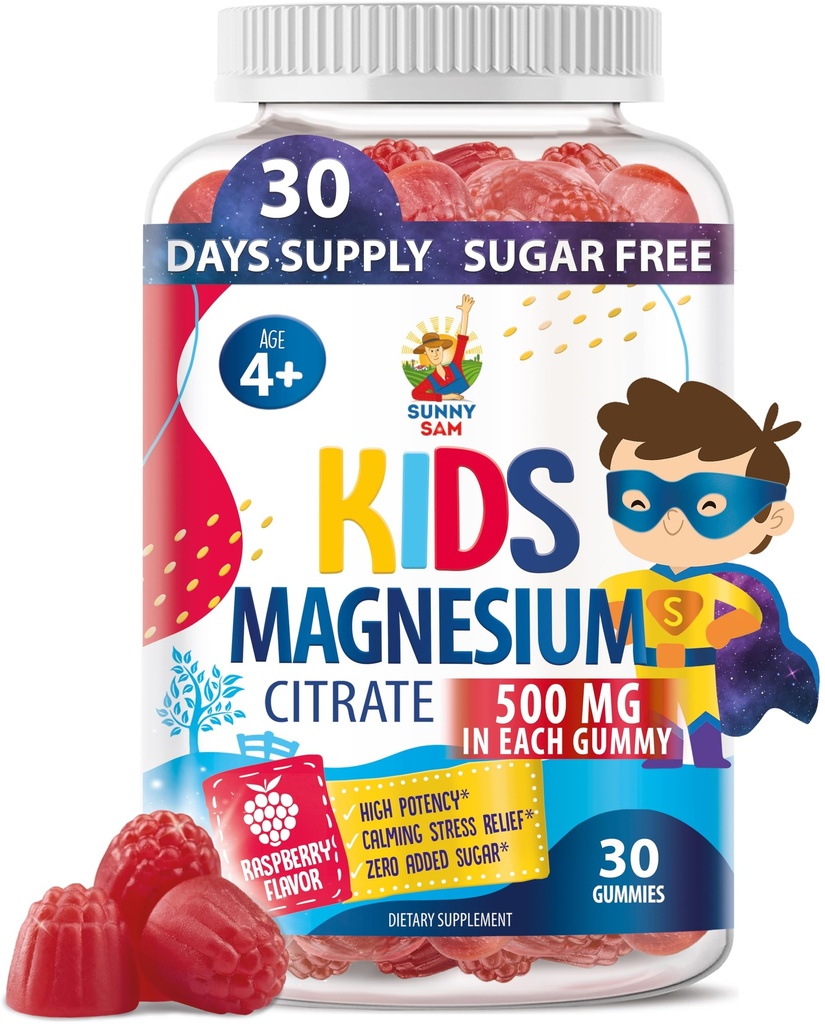 Çocuklar ve Gençler için Sugar-Free Magnezyum Gummies - 500 mg Calm Magnezyum Citrate - Uyku, Mood & Muscle Support - 30 Days Supply