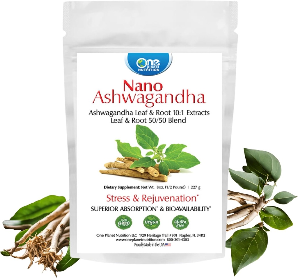 Bir Gezegen Beslenme Nano Ashwagandha Leaf & Root Toz 8 oz (227 Hizmet), 10:1 Ekstraksiyon, Destekler Ruh Clarity, Non-GMO, Vegan, Gluten-Free Free