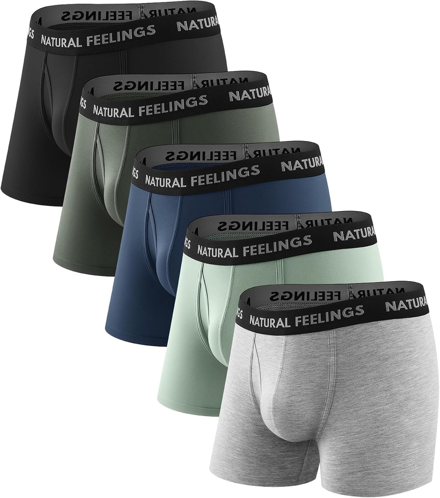 Natural Feelings Mens Underwear Bamboo Viscose Boxer Briefs Comfy Breathable Underwear for Men with Open Fly 5-Pack