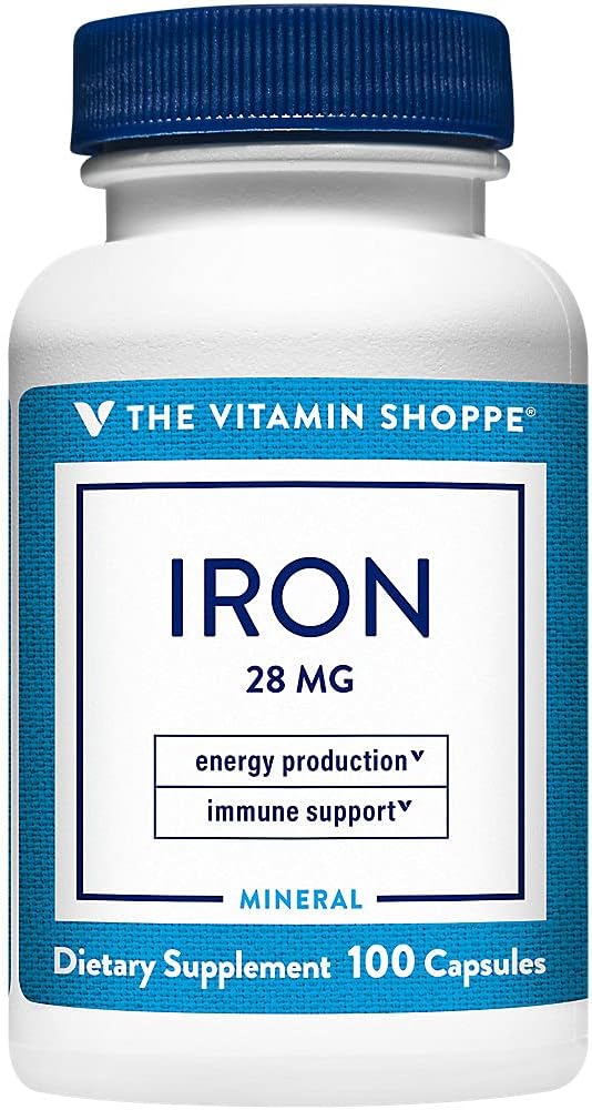 The Shoppe Iron 28G, Well Absorbed Forms of Iron, Supports Immune Health & Energy Production, Essential Mineral, Once Daily (100 Capsules)