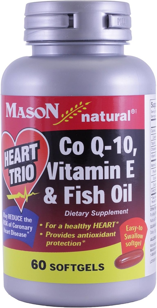 Mason Natural Co Q-10, Vitamin E ve Fish Oil, 60 Softgels (Pack of 2)
