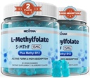 L-MethylFolate 15mg & Methyl B12 Gummies, Methyl B1, B2, B6 Çokvitaminler - Aktif 5MTHF & High Abvitamin - Destekler MTHFR Gen, Cognition, Homocysteine Seviyeleri, Folate Metabolism, Vegan, 120 Cts
