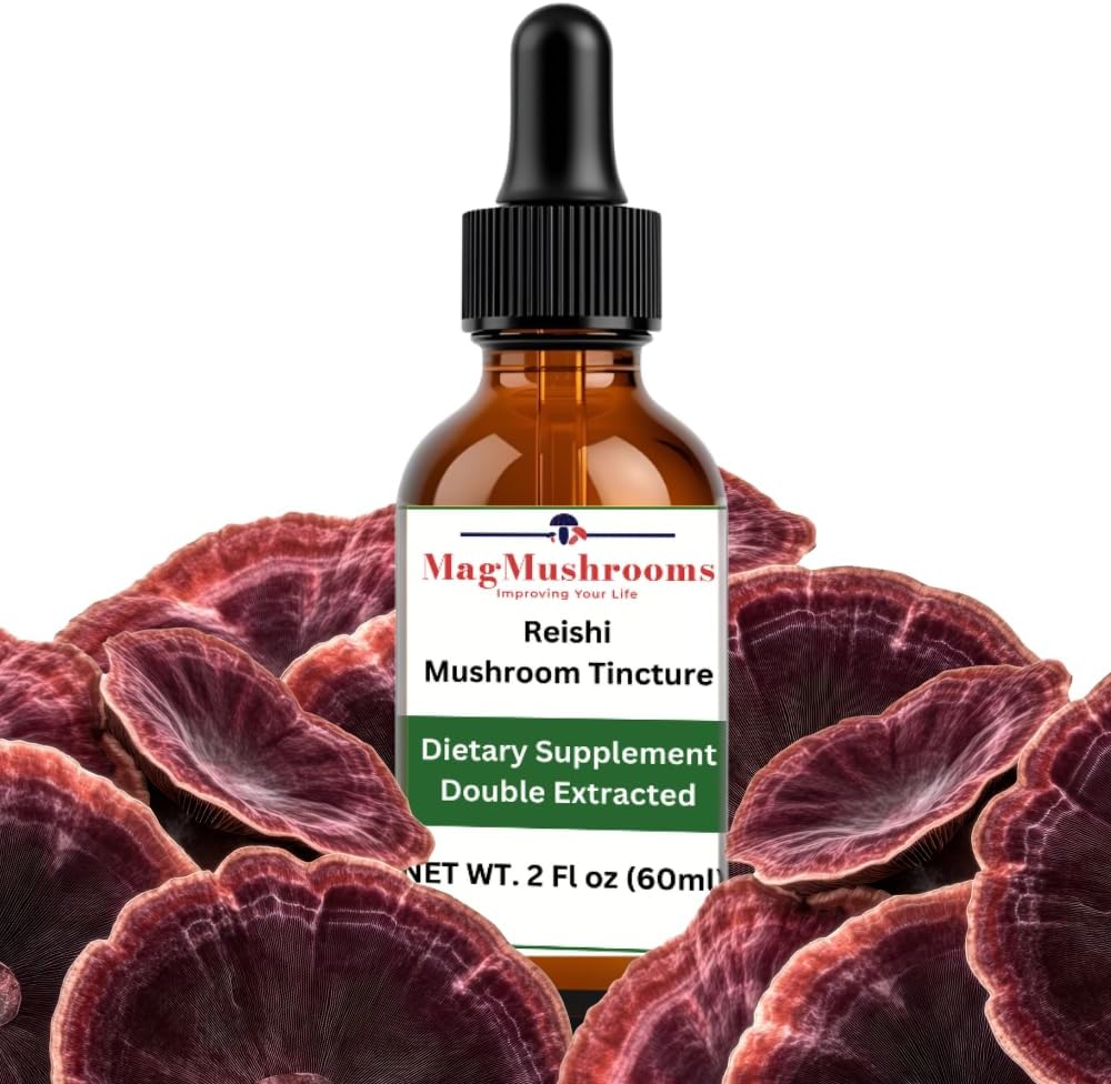 Reishi Tincture, Daily Supplement, Double Extracted for High Potency, 2 Fl oz, 60 doz